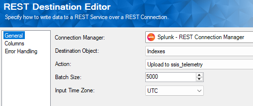 Splunk Destination General Page